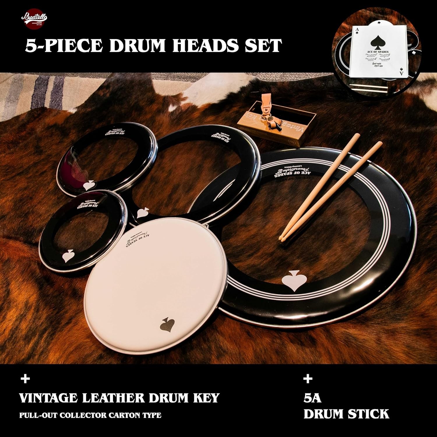 New Drum Head Set Double Ply Oil Bass Tom Snare Heads With Sticks Key
