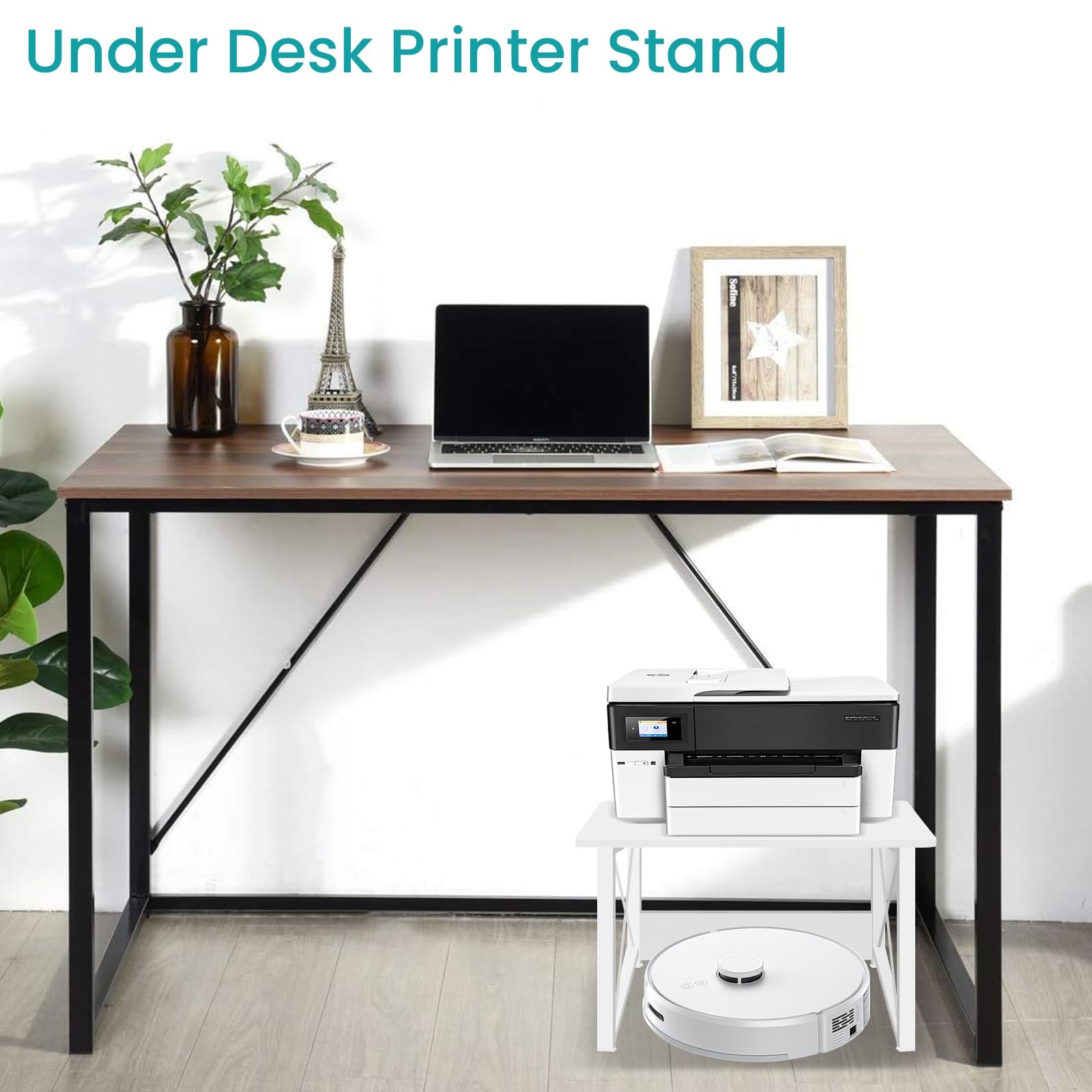 Modern Wood Desktop Printer Stand Storage Shelf Riser Under Desk Table White