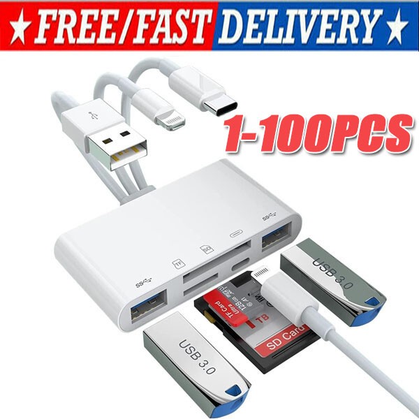 5 in 1 Memory Card Reader USB 3.0 OTG Adapter SD Card Reader For iPhone/iPad LOT
