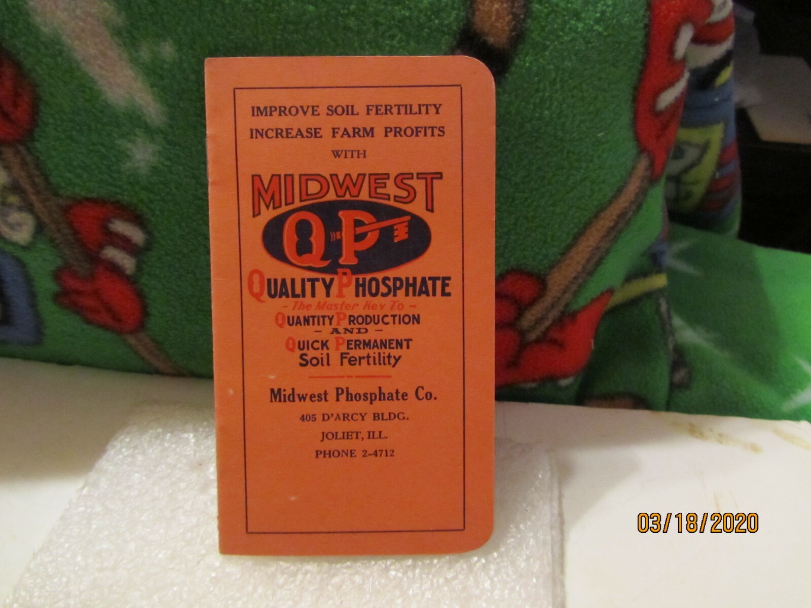 Midwest Quality Phosphate Joliet, Ill Pocket Memo Book From Midwest Phosphate Co