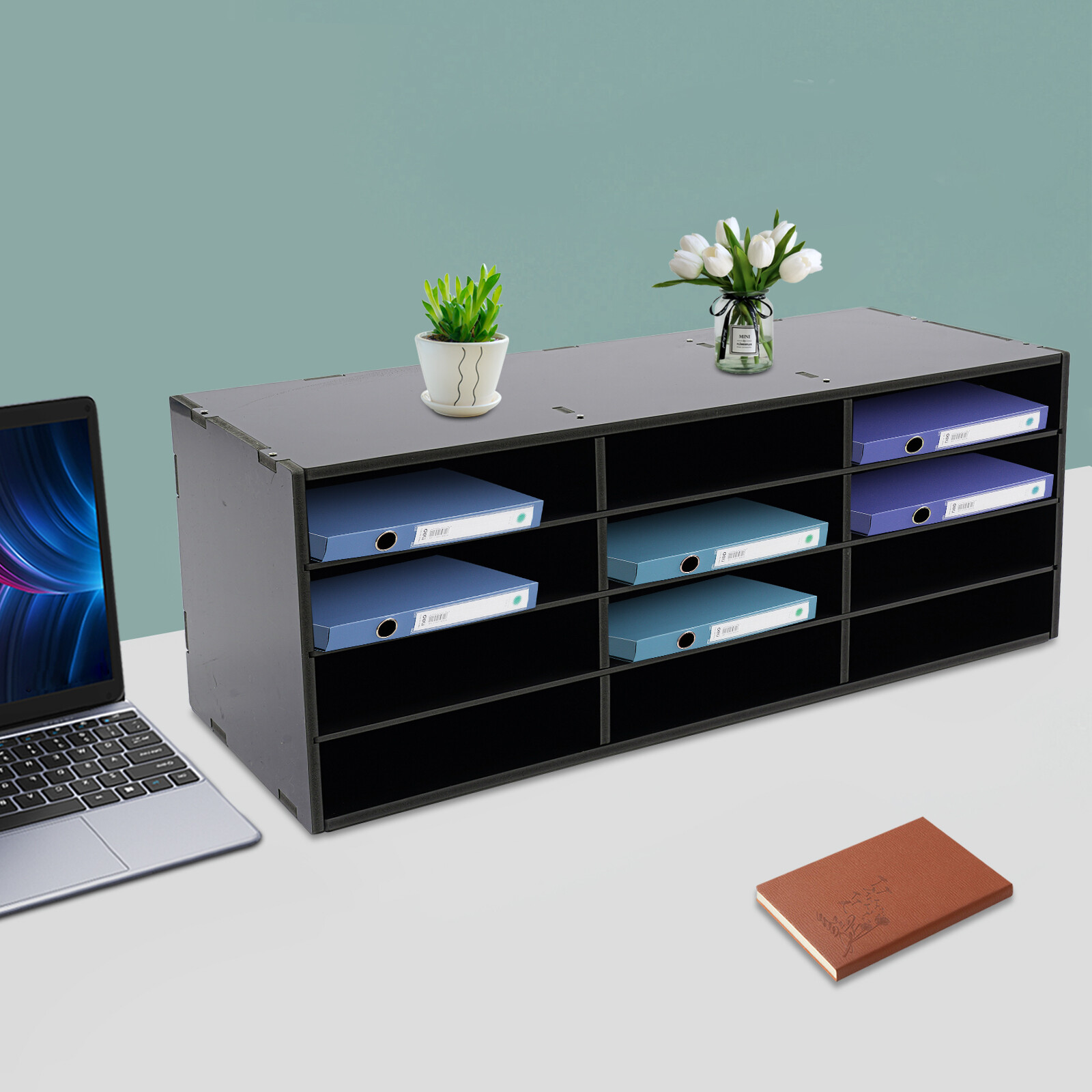 4 Tiers PVC Desktop Countertop Literature Organizer Black Office Home Use NEW
