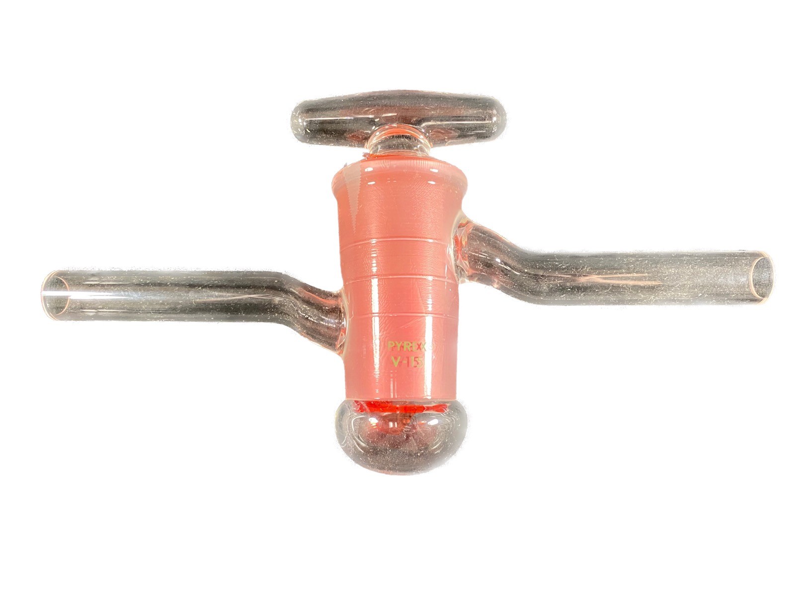 PYREX V-15 High Vacuum Stopcock Oblique 10mm Bore Hollow 305mm Length 20mm O.D.