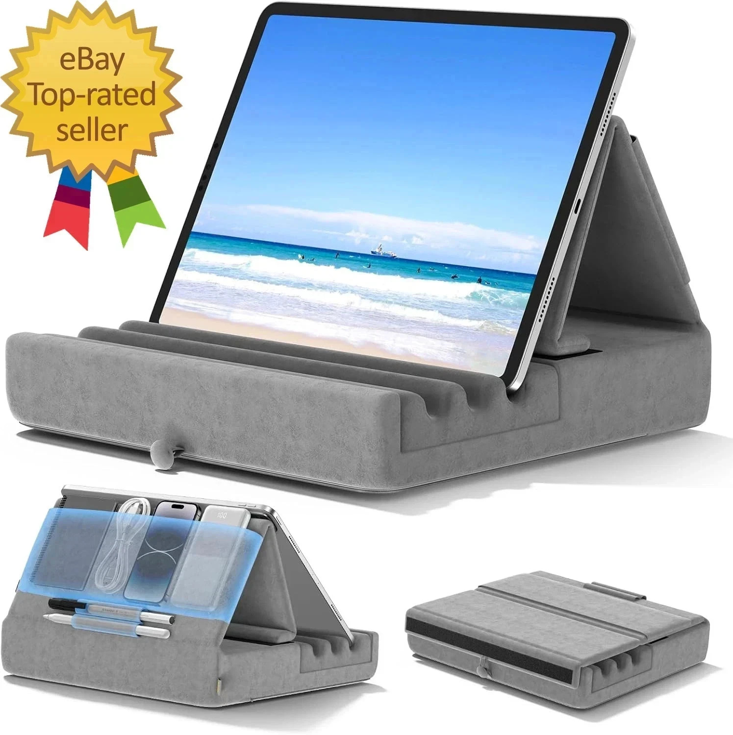 Tablet Pillow Holder, Foldable Ipad Stand for Lap, Bed and Desk Tablet Soft