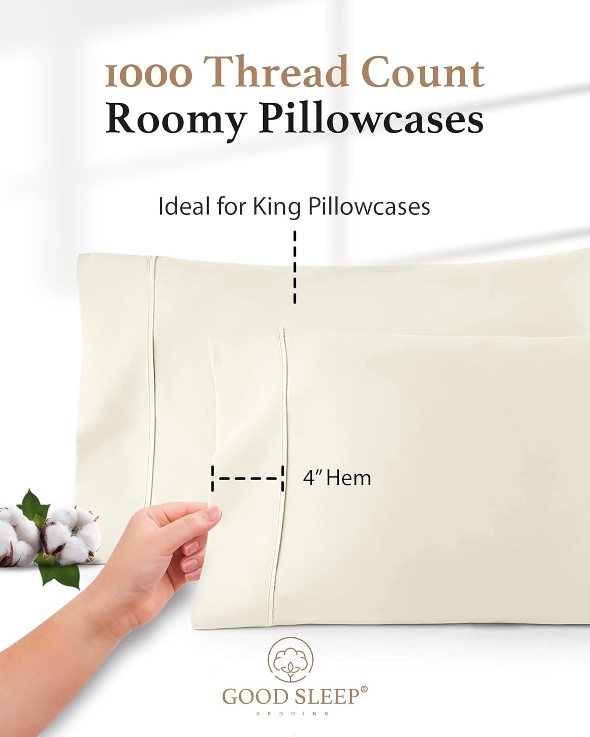 1000 ivory white king pillowcase sets, satin weave,