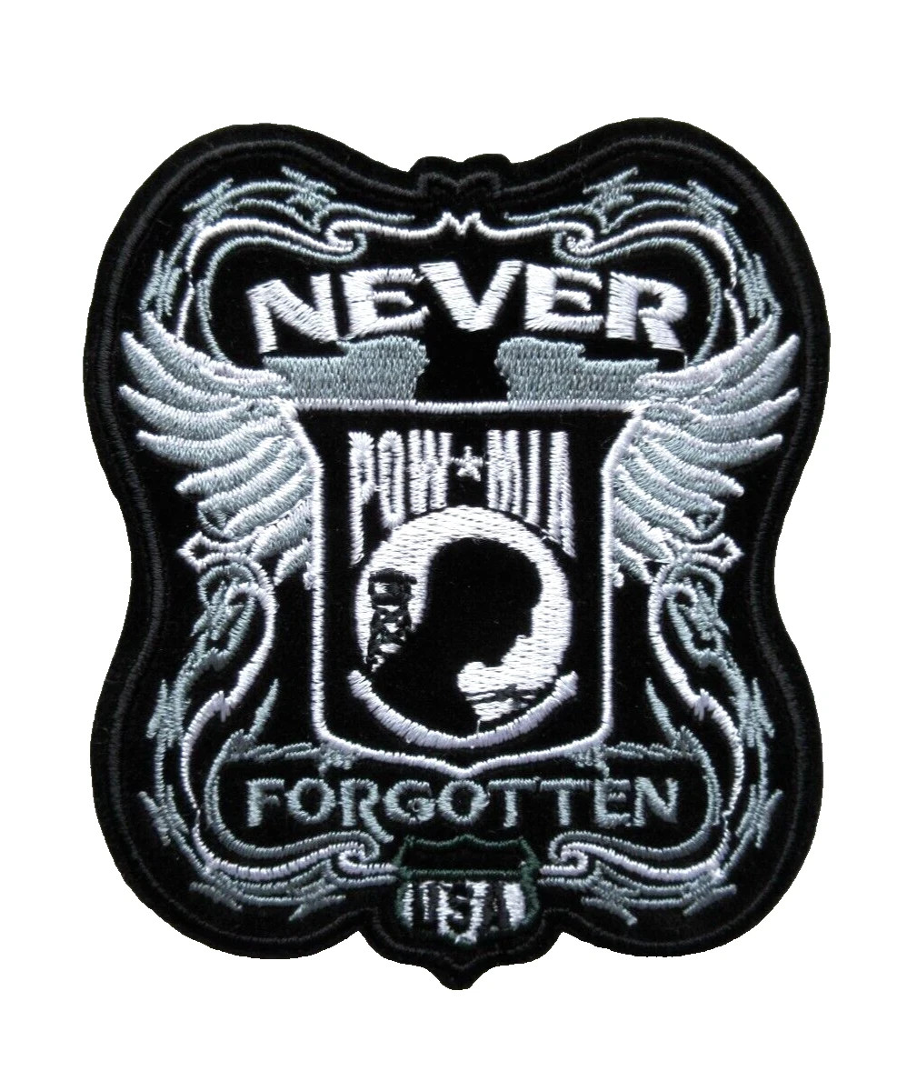 POW * MIA NEVER FORGOTTEN USA VETERANS MILITARY BIKERS VEST JACKET IRON ON PATCH