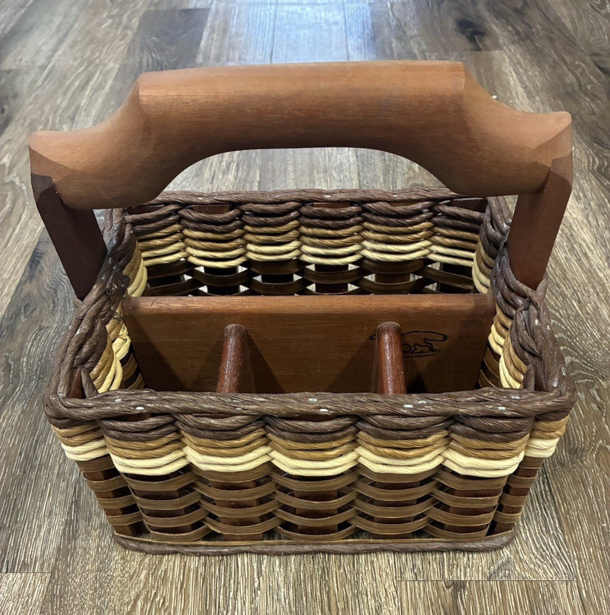 Foxcreek Basket Co Handmade Woven Wicker & Wood Handle Storage Basket
