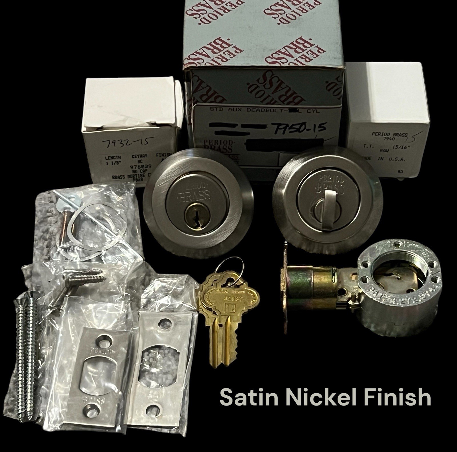 Period Brass 7950-15 Door Single Cylinder Deadbolt Turn Lock Satin Nickel NOS