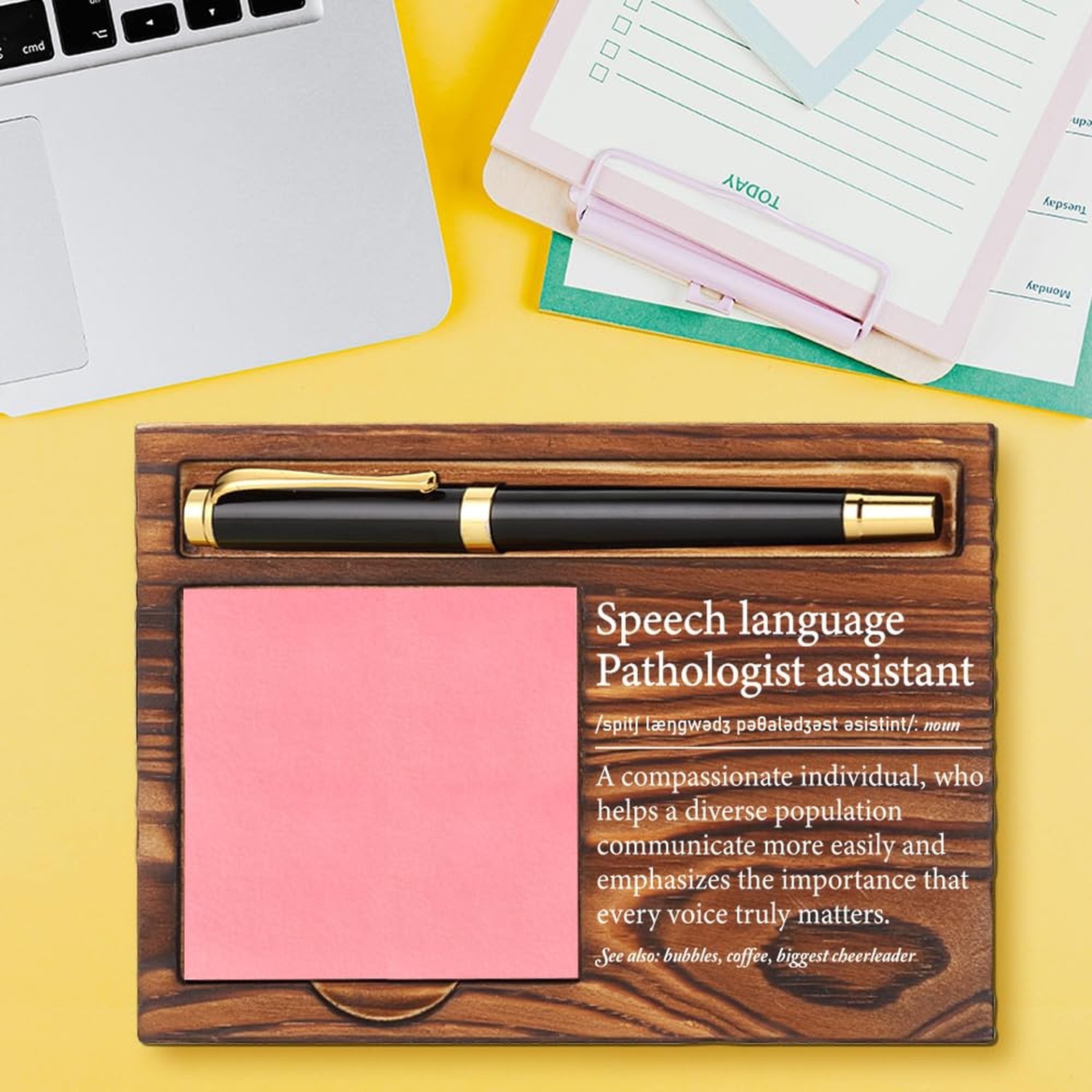 Speech Language Pathologist Assistant Gifts, Wooden Sticky Note Holder, Appre...