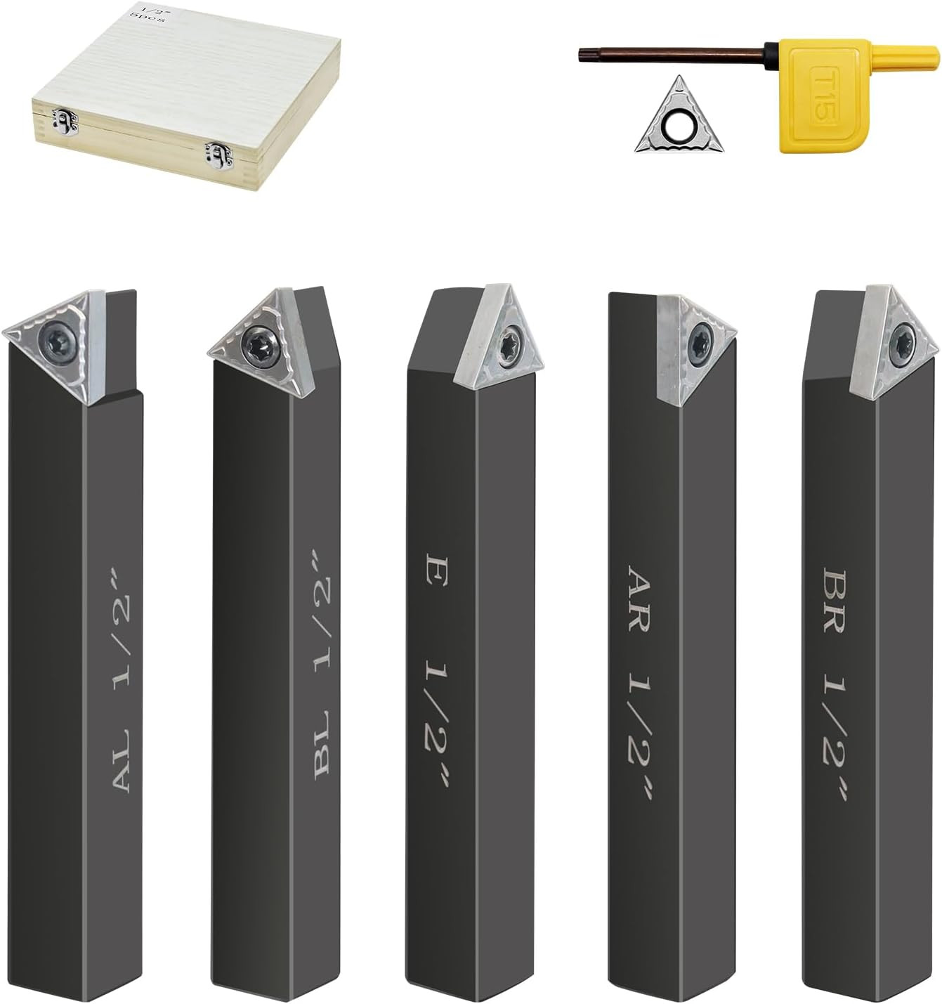 Metal Lathe Cutting Tools,5 Sets of 1/2" Carbide Metal Cutting Tool Bits Kit,Ind