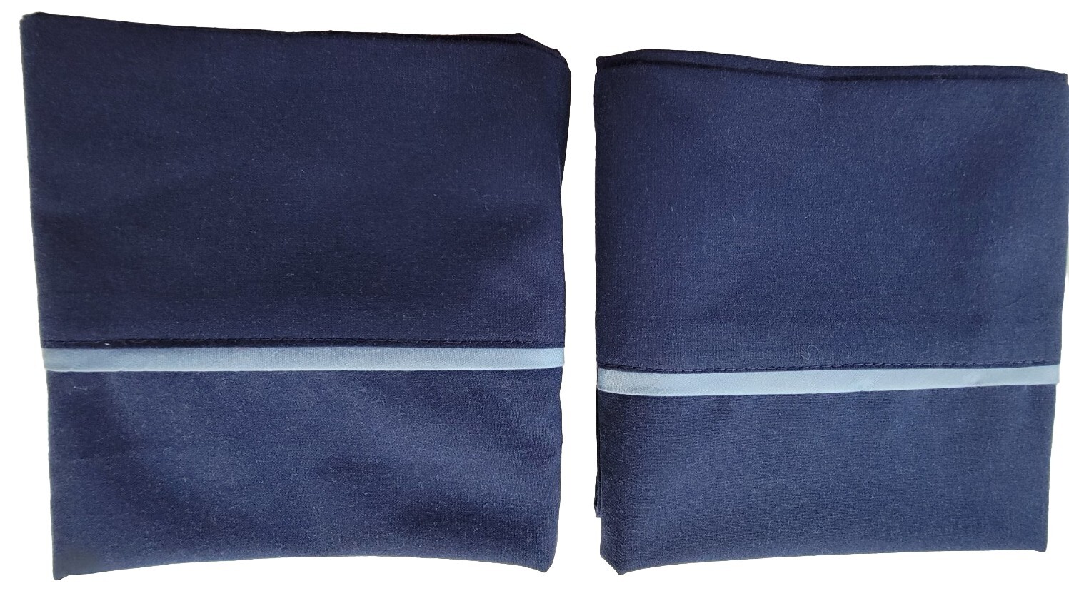 2 Navy Blue Pillowcases W Lt Blue Trim.  20 X 27.5  Stan.  Percale Fabric