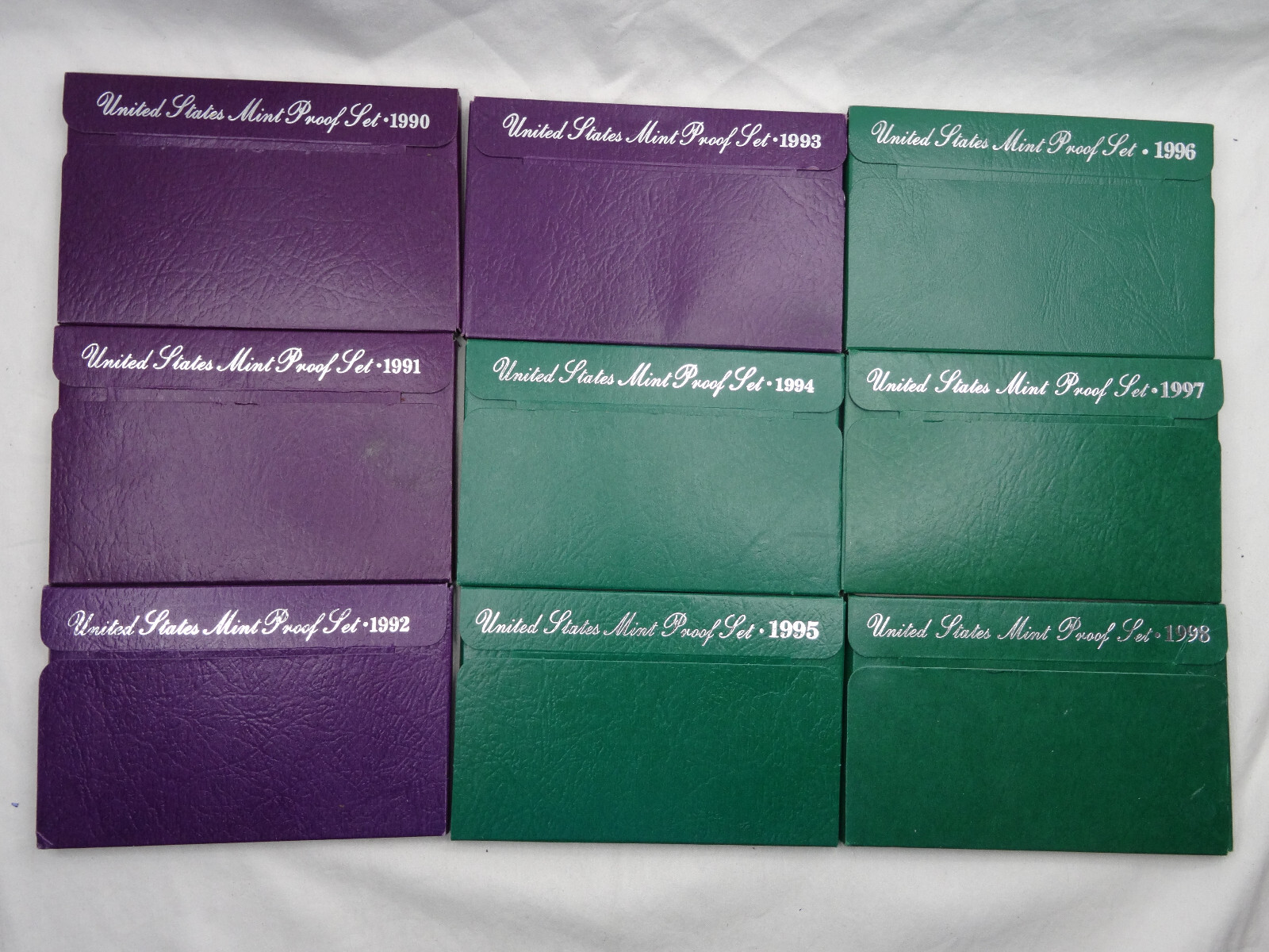 1990-1998 Lot of 9 US Mint Proof Sets 45 Coins OGP Complete Sets