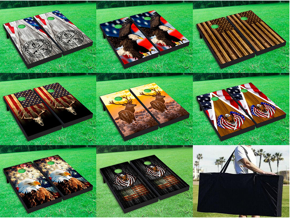 US Flag Vinyl Cornhole Toss Game Board Wraps Stickers Decals Skin Set #01-2 MTC