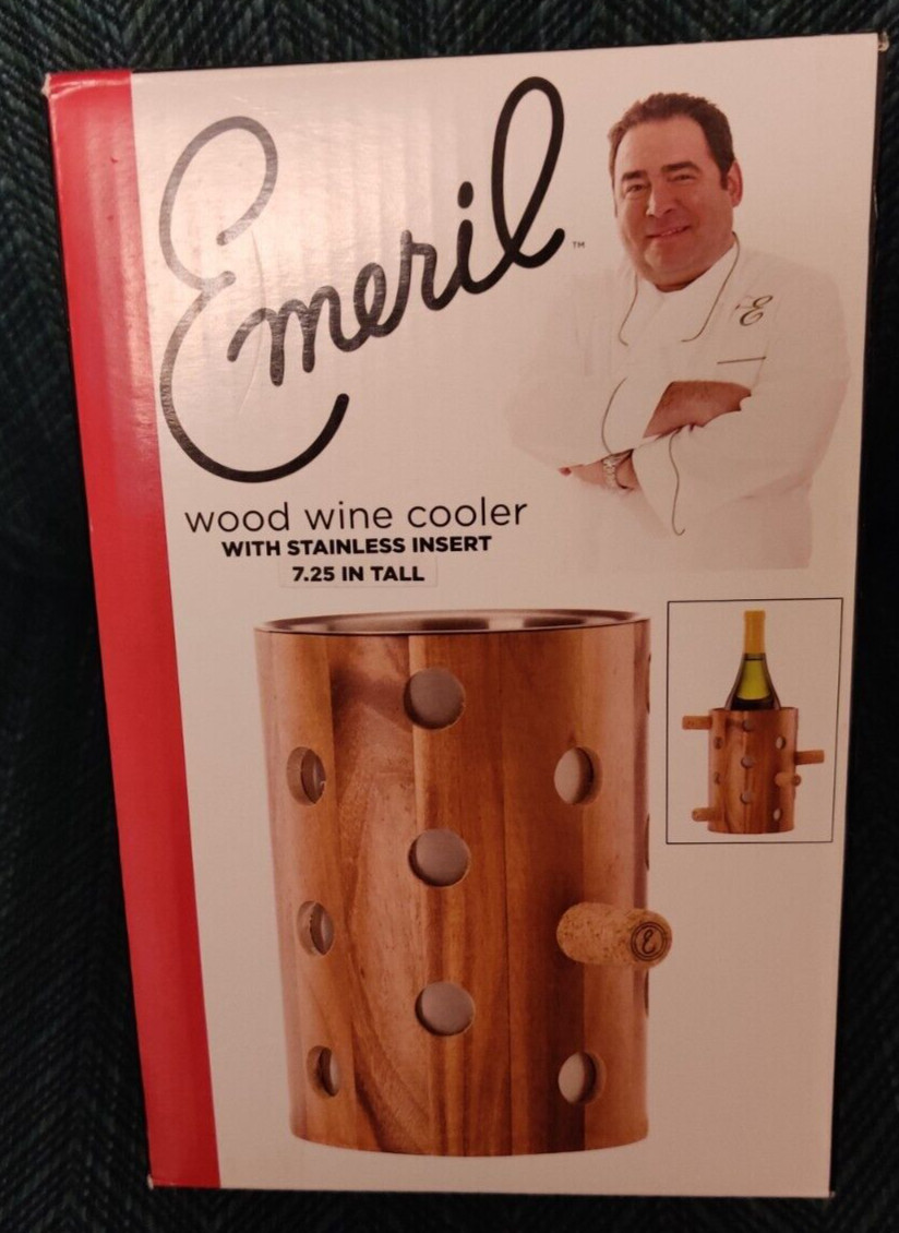 Emeril Lenox Gorham Wood/Stainless Wine Cooler Hostess Gift Pr w/Bottle! New BOX