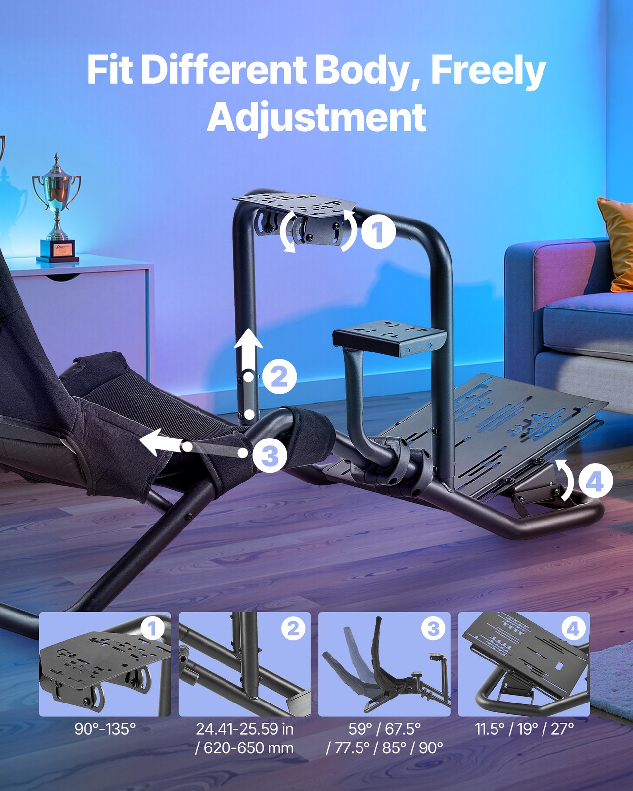 VEVOR Racing Simulator Cockpit Wheel Stand Integrated Fit Logitech Thrustmaster