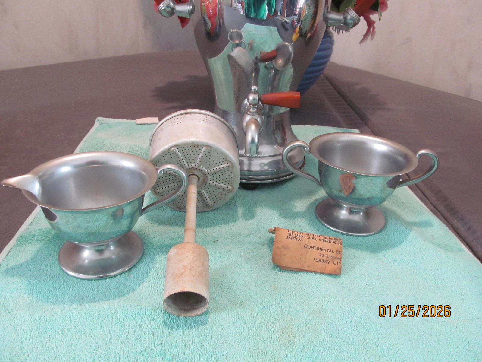 VINTAGE CONTINENTAL COFFEE PERCULATOR WITH SUGAR AND CREAM CUPS