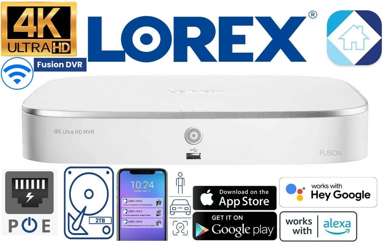 Lorex N847A62 NVR 4K+ 12MP HD+ 16 Camera Capable 8 Wired + 8 Fusion Smart 2TB ⭐️