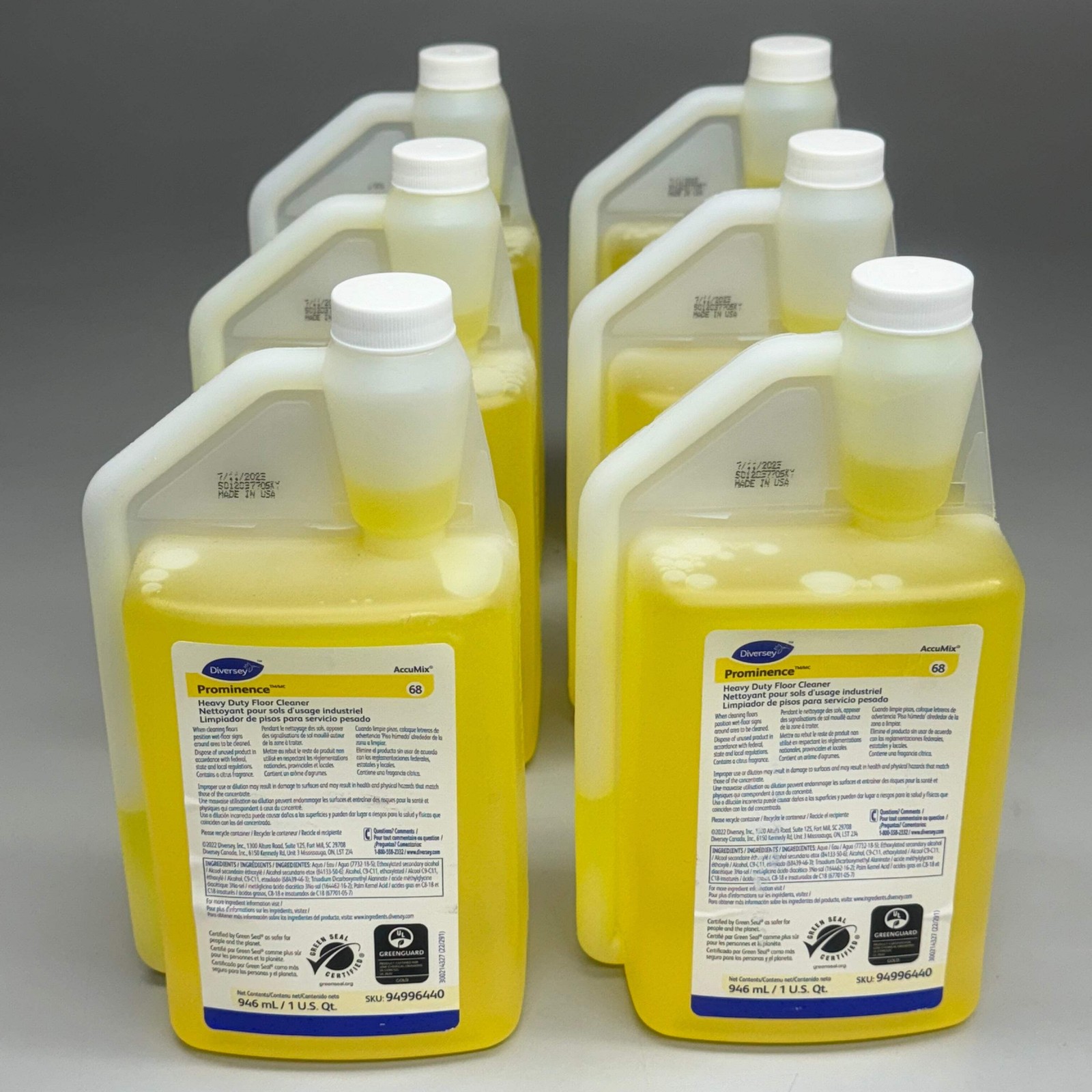 DIVERSEY PROMINENCE 6PK Heavy Duty Floor Cleaner 946ml BB: 07/25 8 1/2”Hx4 1/2”L