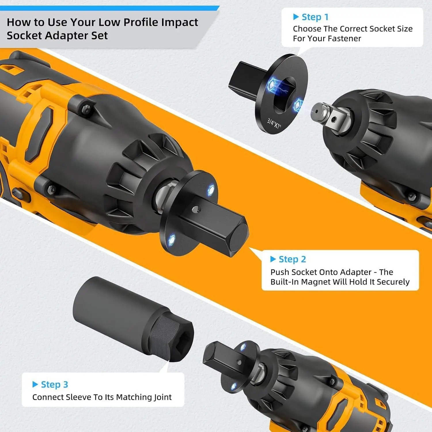 4-Pack Low Profile Impact Socket Adapter Set, Drive Reducing Ratchet Adapter Set