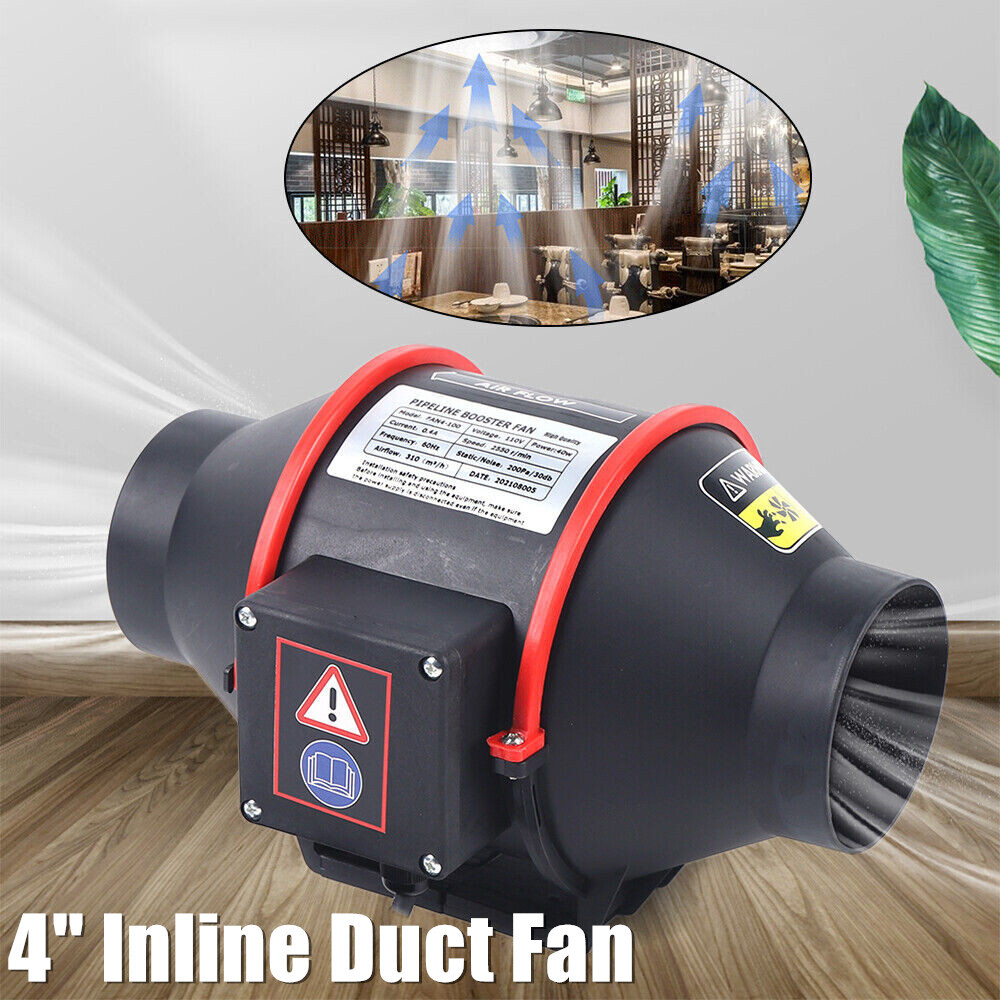 4'' 310 CFM Silent Exhaust Inline Duct Fan Ventilation Blower Fan Air Circulatio