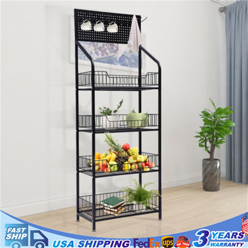 Metal Garage Shelving 4-Tier Storage Shelf w/ 5 Hooks19.6"Wx10.6"Dx55"H Rack