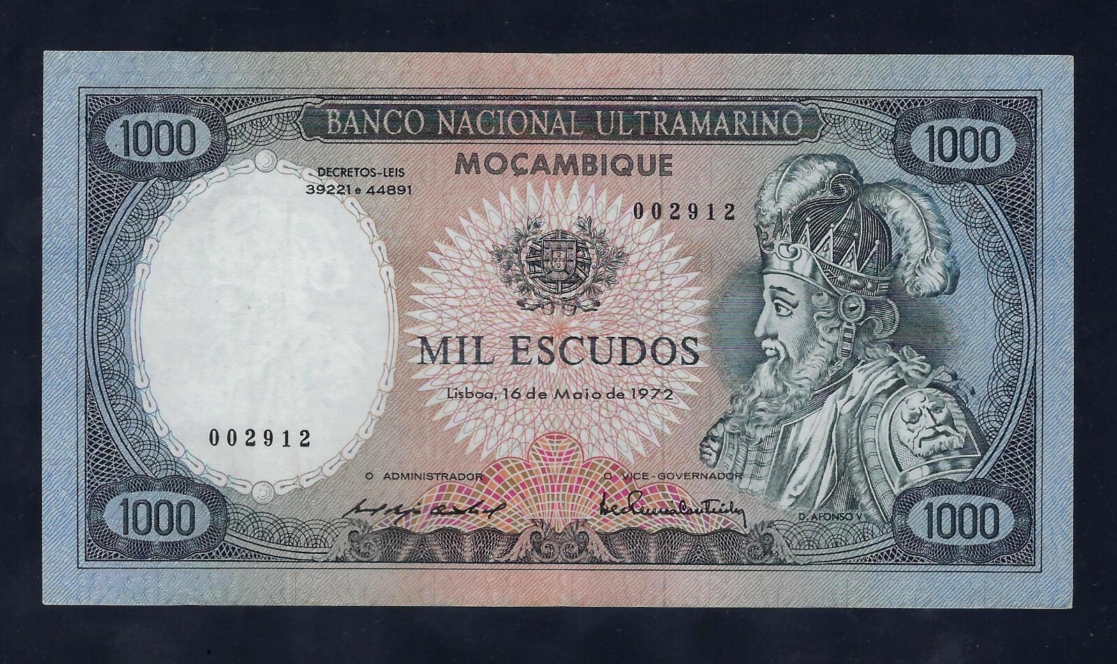 Portugal Portuguese Mozambique 1000 Escudos 1972 P-112a XF-AU
