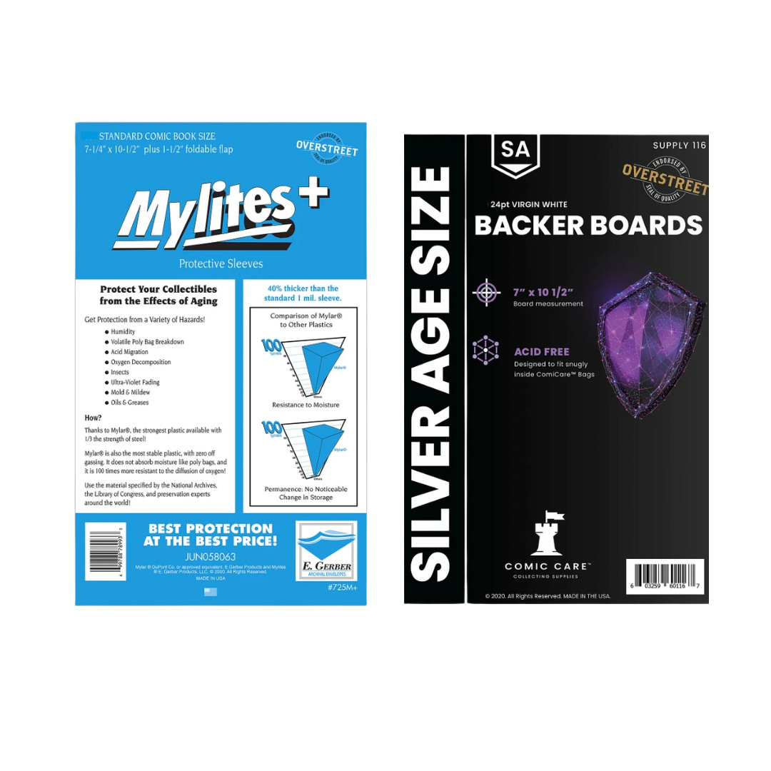 100 E Gerber MyLites+ 7.25x10.5 1.42 Mil Mylar Comic Bags + 100 Boards Silver cc