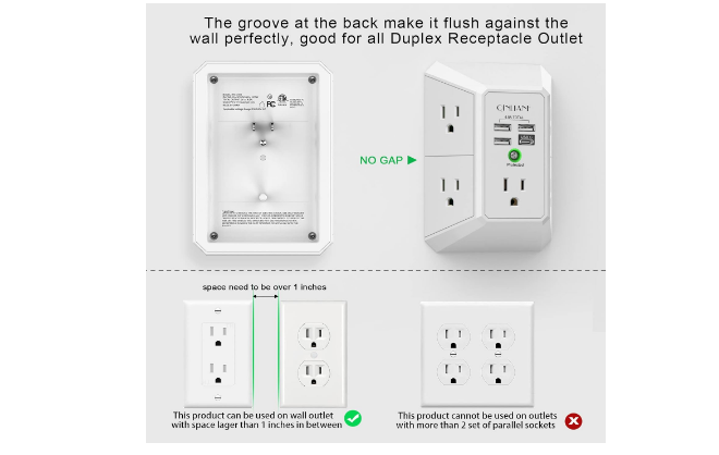 Multi Plug Outlet Surge Protector 5 Outlets Extender 4 USB Charging Ports Office