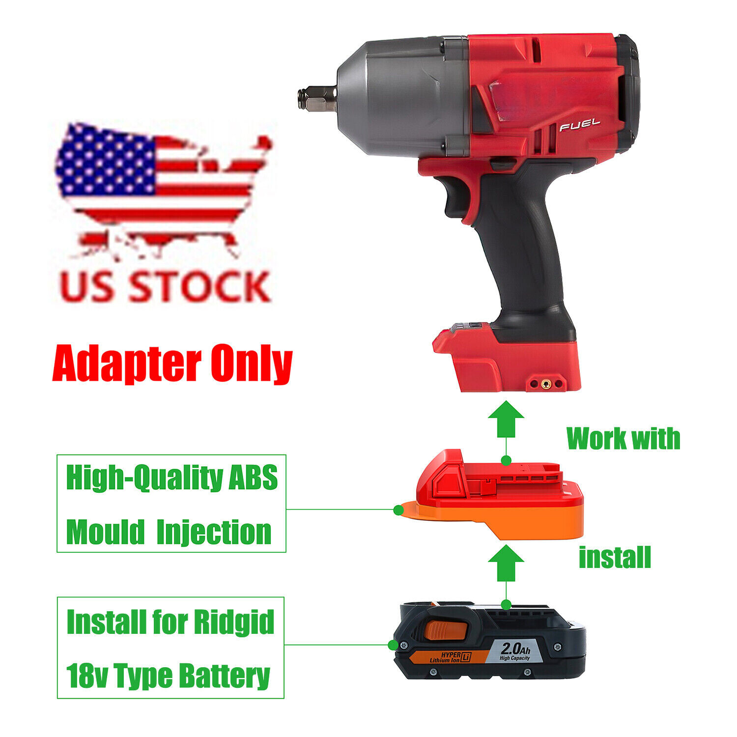 1x Adapter Upgrade for Milwaukee M18 Tools To for Ridgid 18V Batteries - Adapter