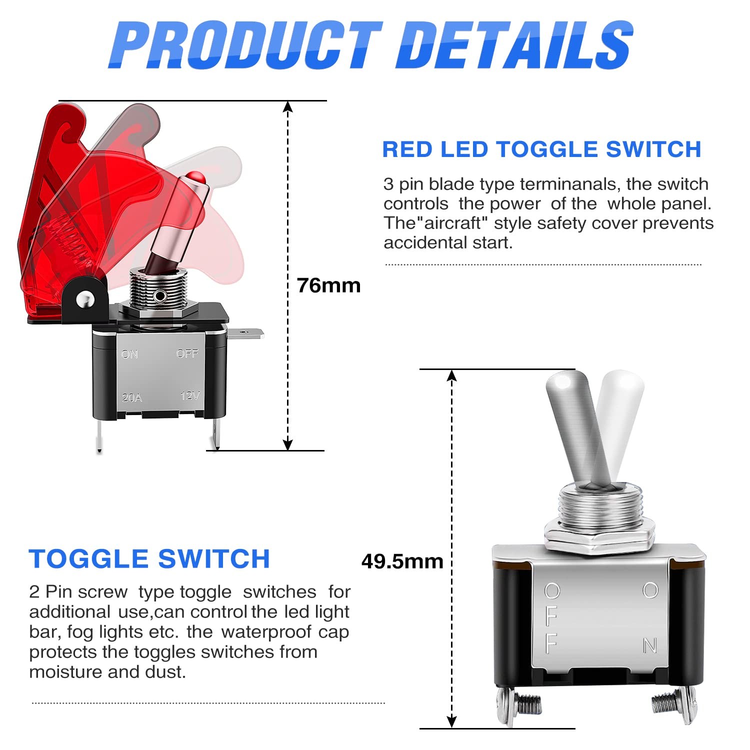 Nilight Ignition Rocker Switch Panel 12V 4 in 1 with Engine Push Button Toggle S