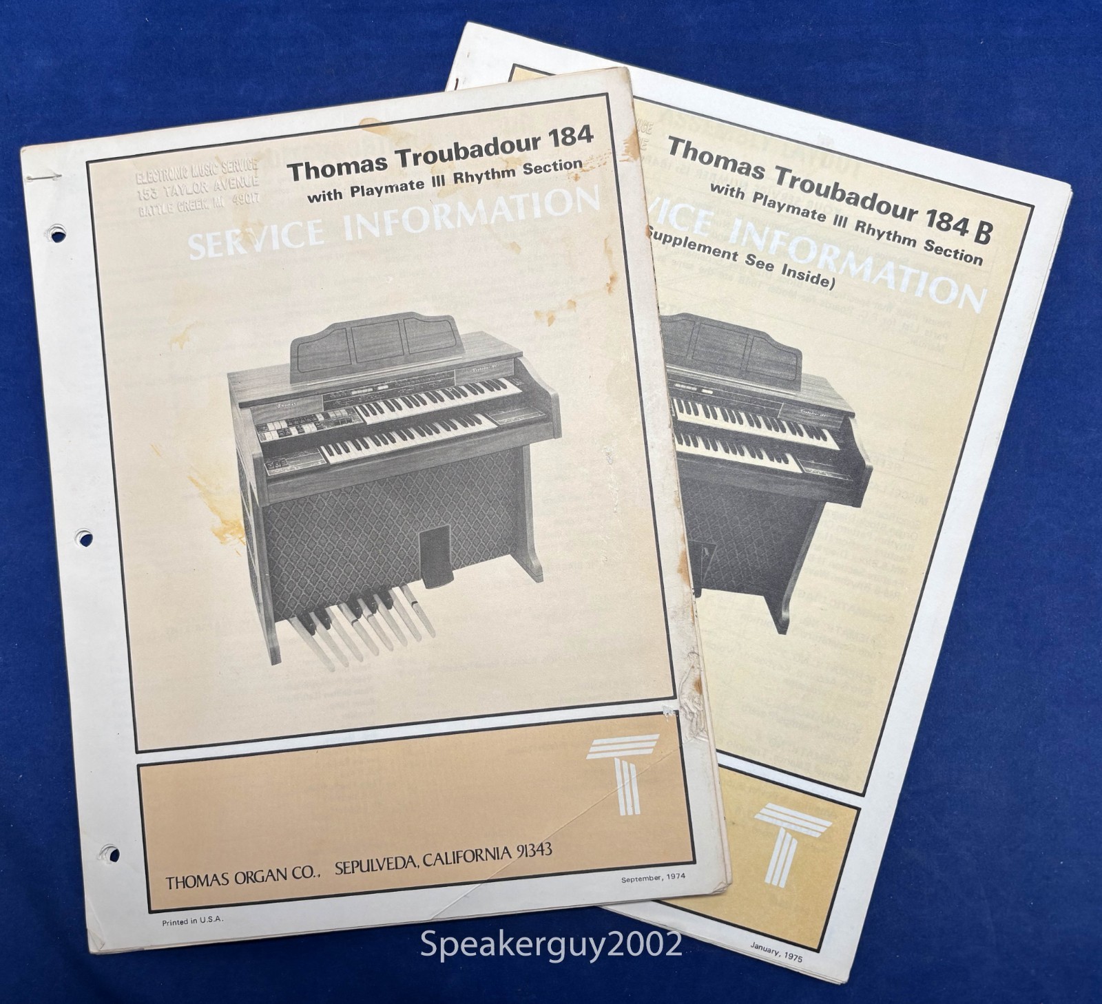 Original Thomas Organ Troubadour 184 184B Service Info Manual