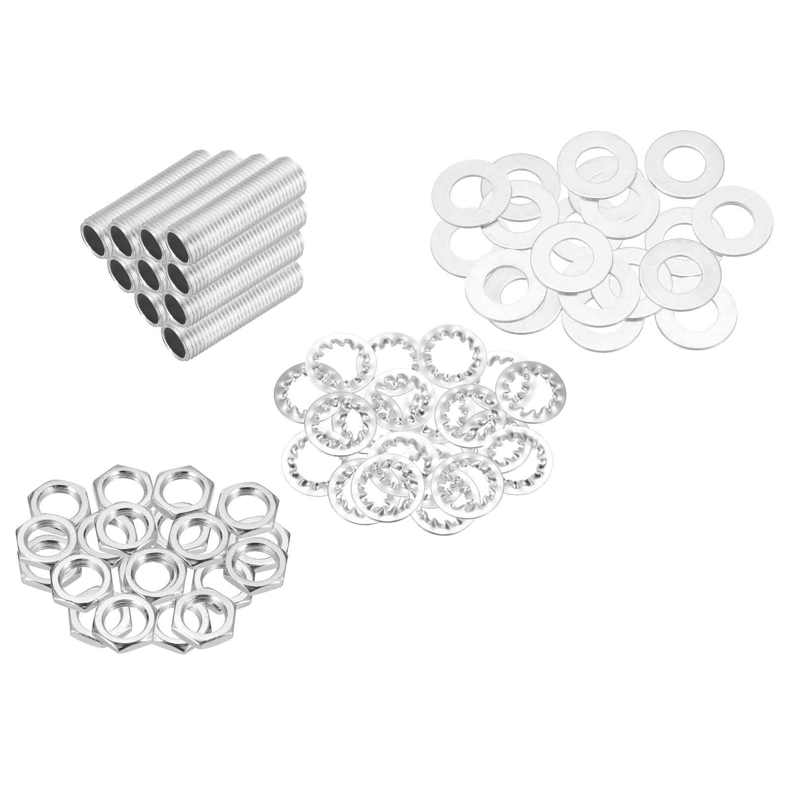 70Pcs 1.2" M10 Lamp Pipe Kit with Lock Nuts Washers for Assembly Silver