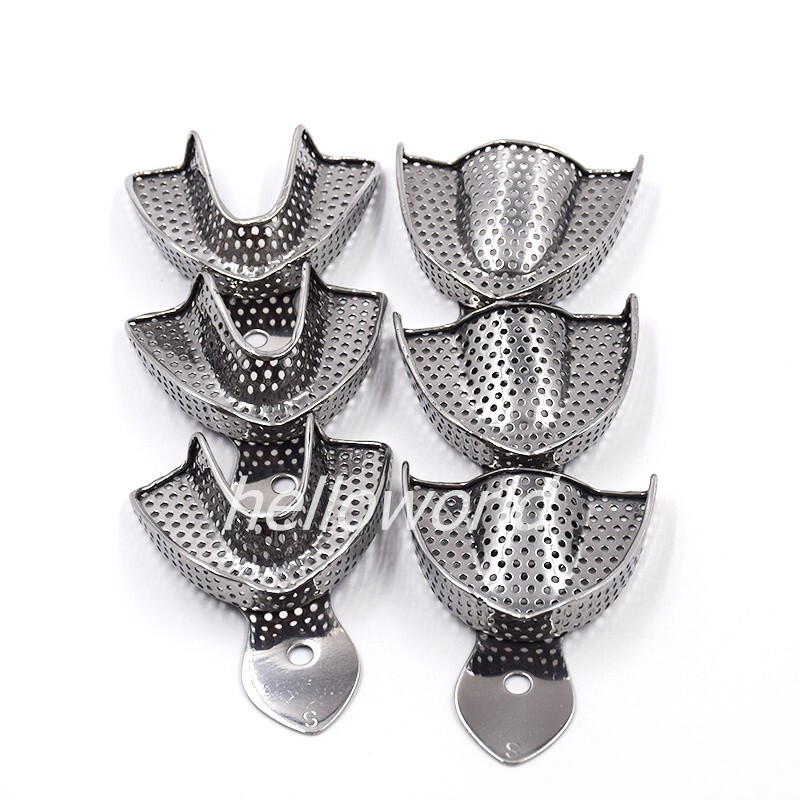 6 Pcs/Box Dental Autoclavable Metal Impression Trays STAINLESS STEEL Upper Lower