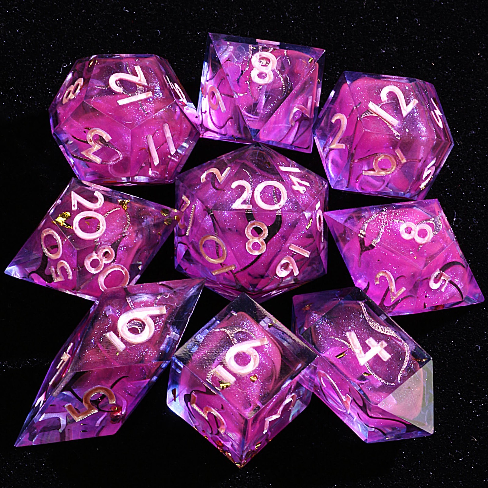 9 Polyhedral Resin Dice DD Sets Mist Blush for Dungeons Dragons RPG