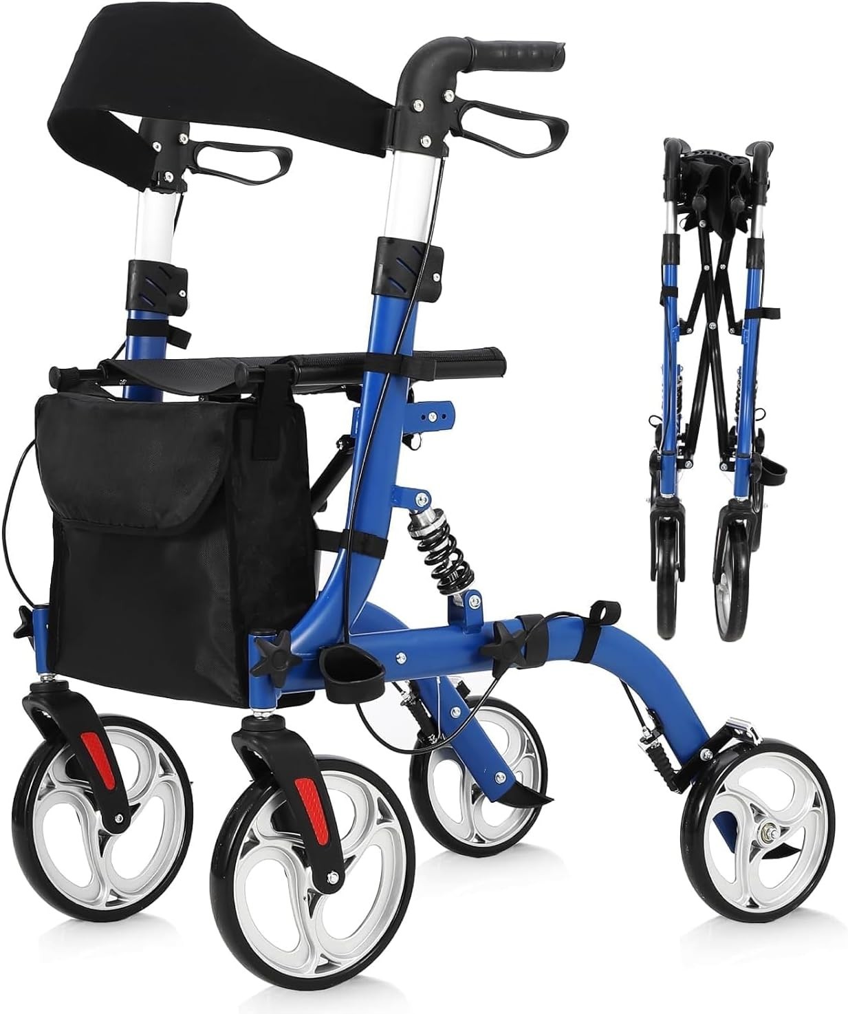 Rollator Walker w/ Seat Foldable 12in Wheels Backrest for Seniors Aluminum Frame