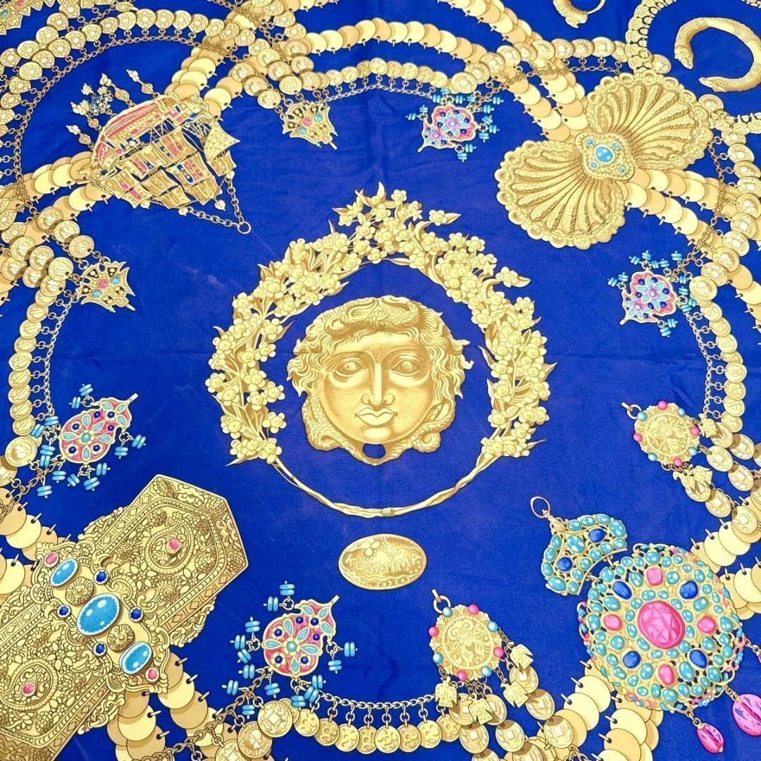 Rare Hermes Carre 90 Scarf Gold Decoration Navy