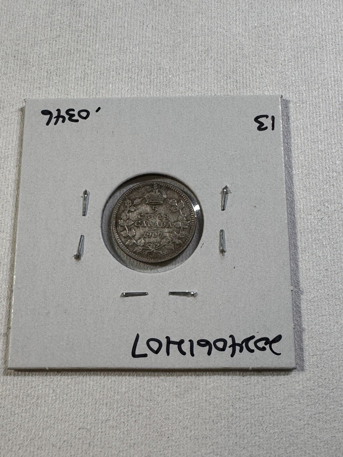 1907 Canada 5 Cents Small Silver Coin Cleaned