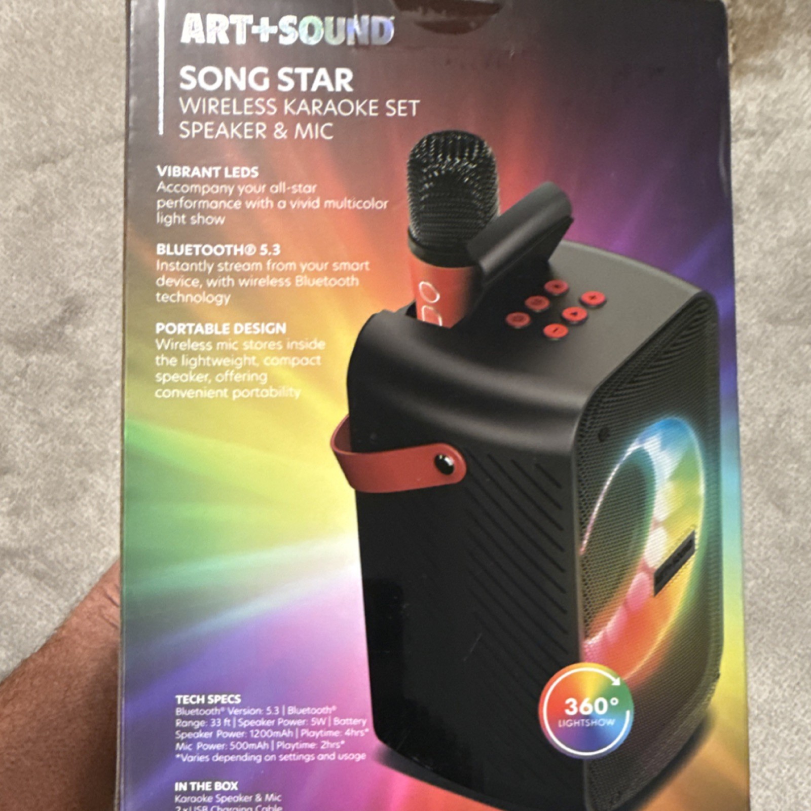 ART+SOUND Song Star Wireless Karaoke Set Bluetooth 5.3 Vibrant LEDs Mic