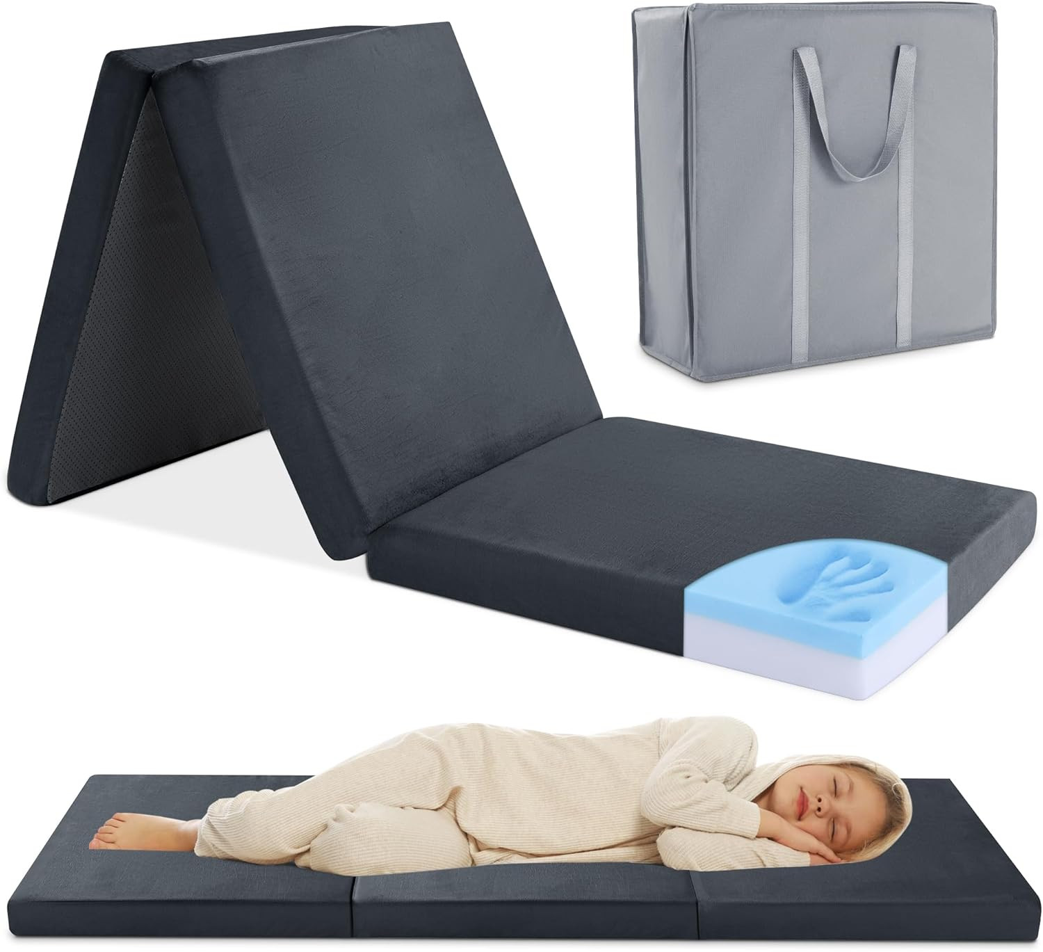 Tri Folding Memory Foam Camping Mattress for Outdoor Sleeping, Portable Waterpro