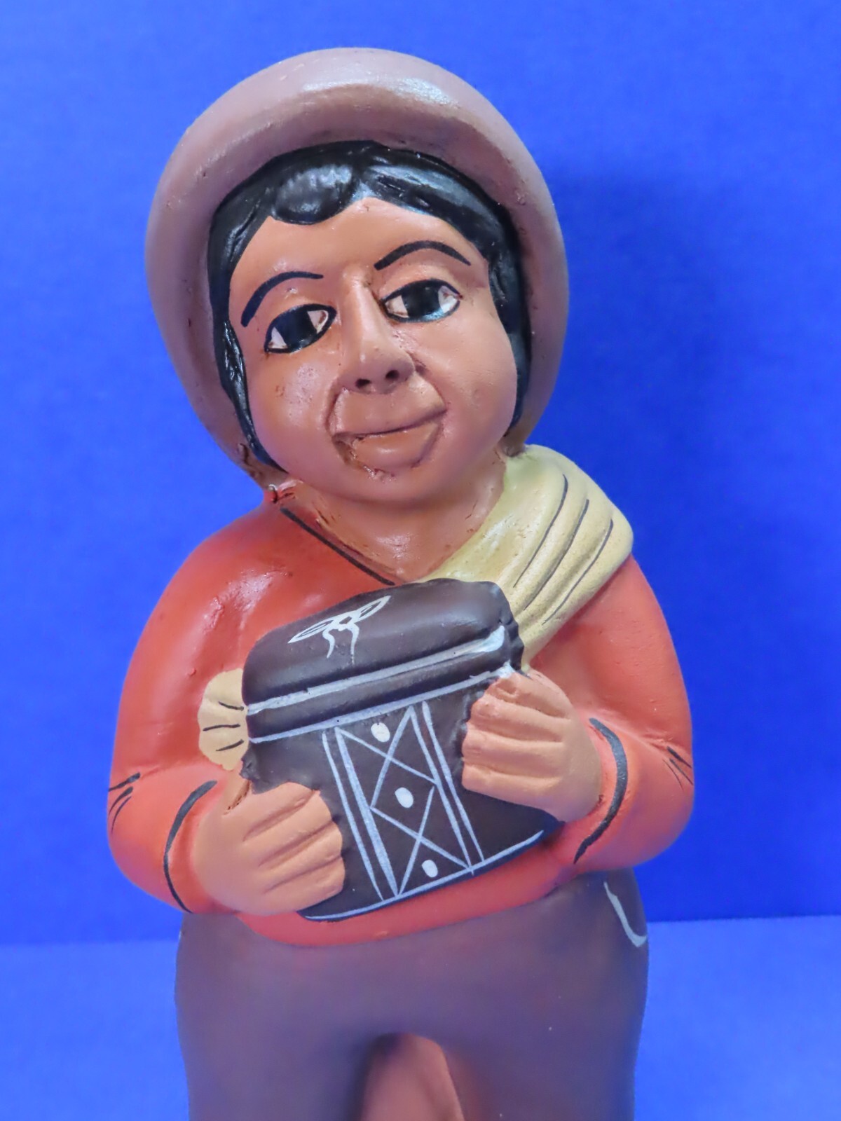 Vintage Hand Painted Peruvian Clay Figurine 7" Tall