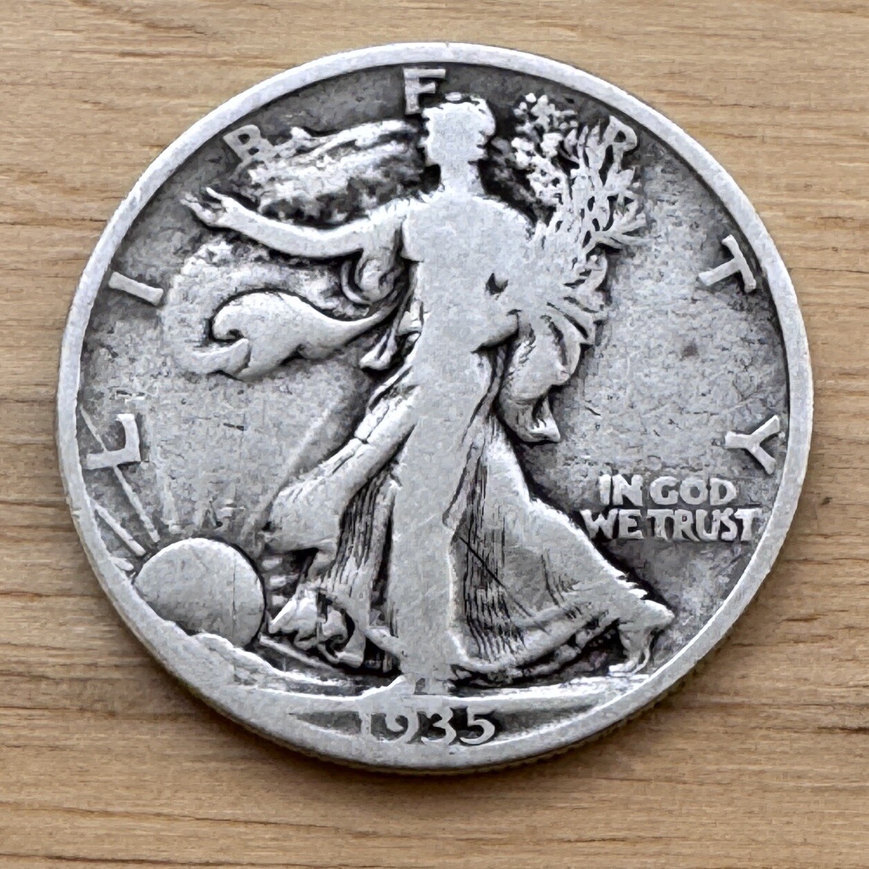 1935 Walking Liberty Half Dollar in Fine Condition, Comprised of 90% Silver