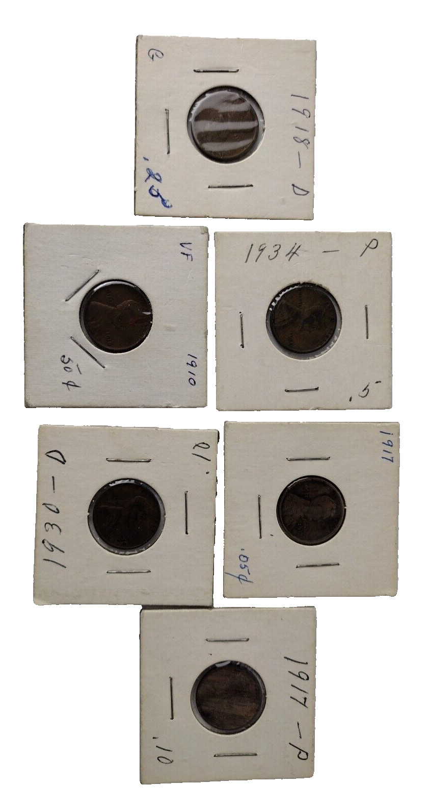 1910/1917/1918/1930/1934 Lincoln Wheat Cent/Penny (6 Total)
