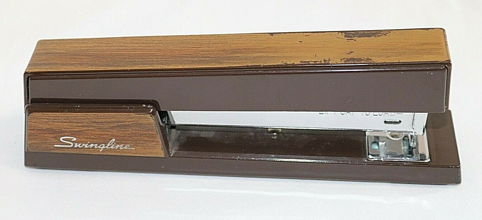 Vintage Heavy Duty 7 1/8" Swingline 767 Brown Enamel Woodgrain Stapler USA
