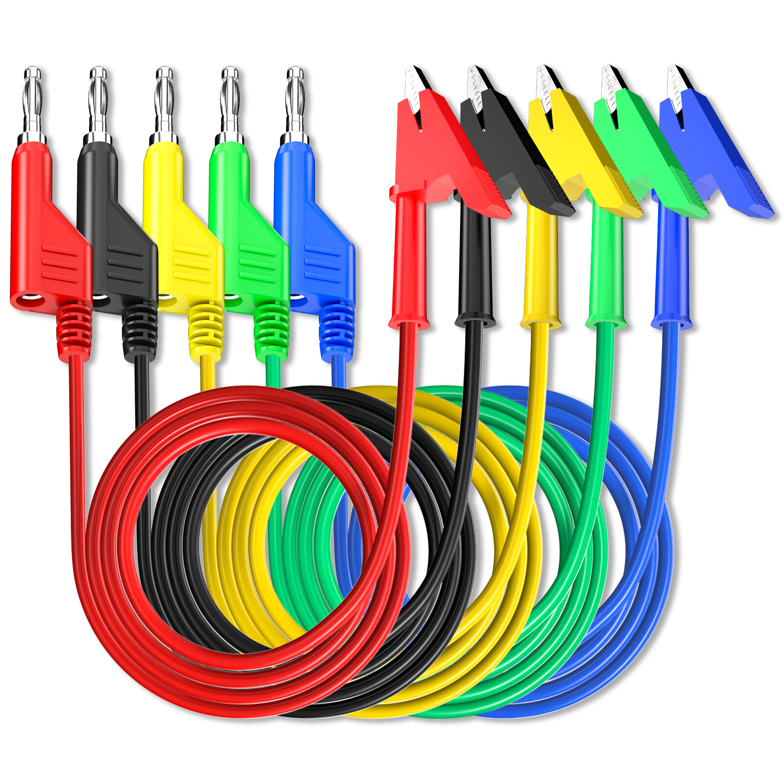 5PCS Test Lead 4mm Stackable Banana Plug to Crocodile Alligator Clip Cable