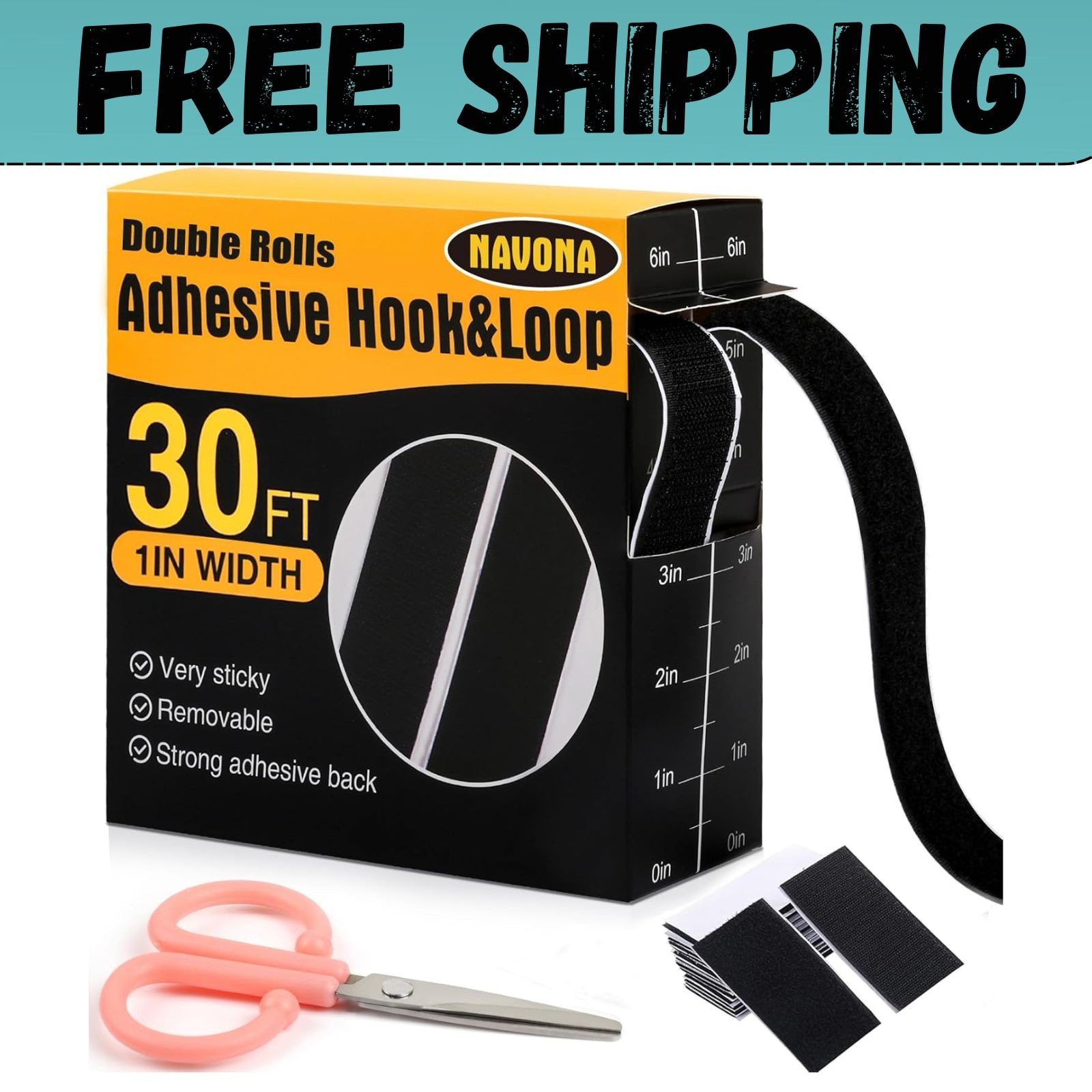 30Ft X 1 Inch Hook and Loop Strips with Adhesive, Double Rolls of Heavy Duty Sel