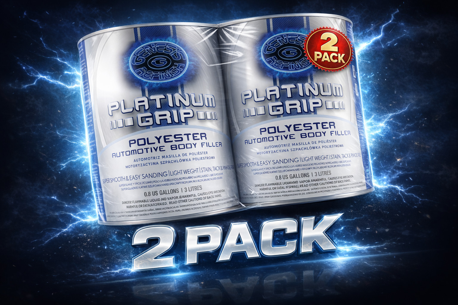 GENESIS G-131 PLATINUM GRIP POLYESTER AUTOMOTIVE BODY FILLER GALLON (2/PACK)