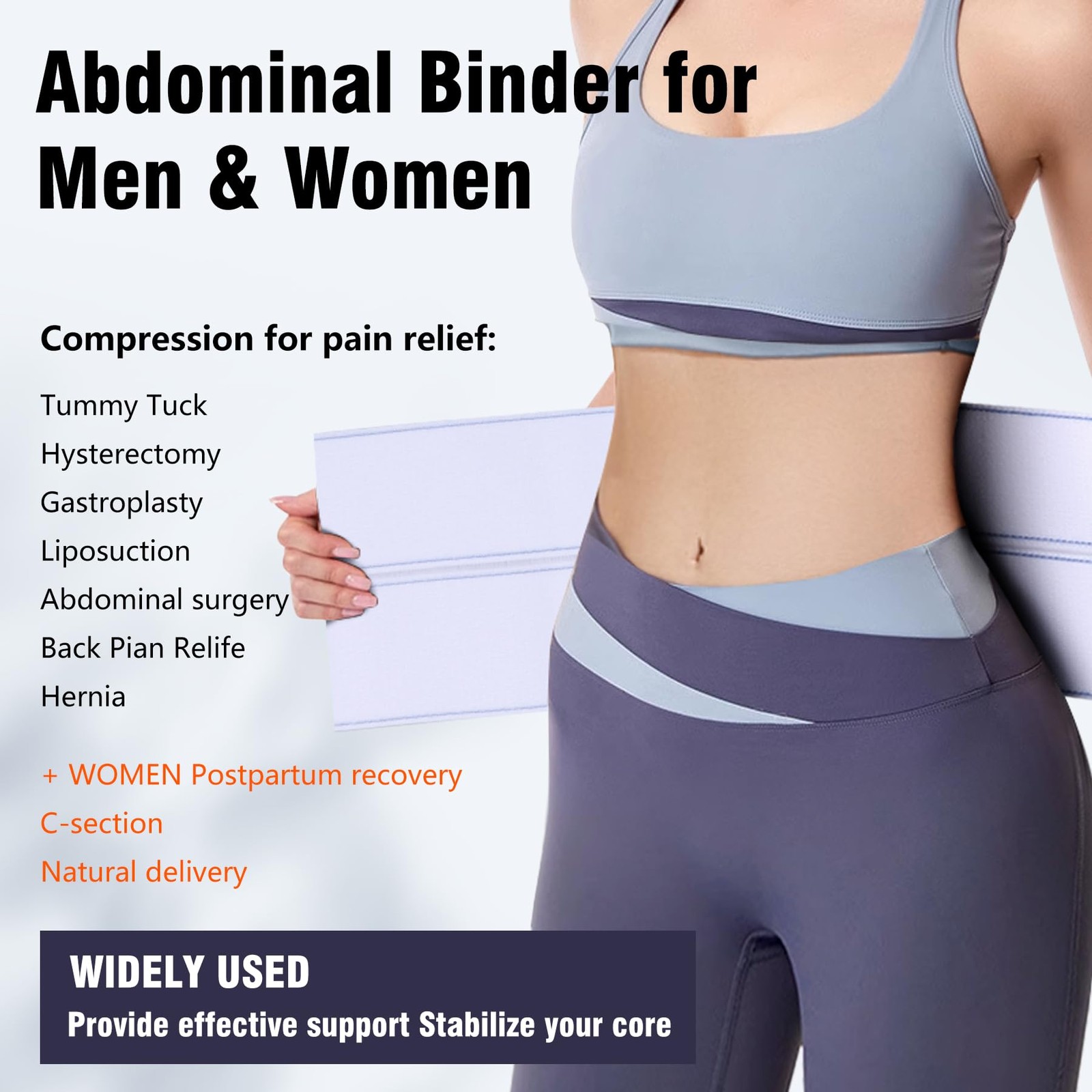 Elastic Universal Post Surgery Abdominal Binder Lower Waist Support Belt, Wid...