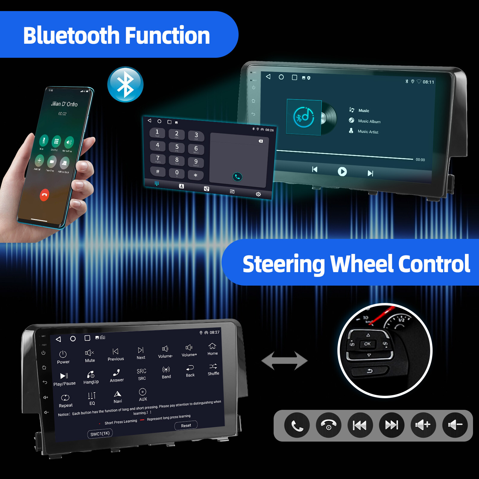 For Honda Civic 2016-2021 Apple CarPlay Android 13 Car Stereo Radio GPS WiFi