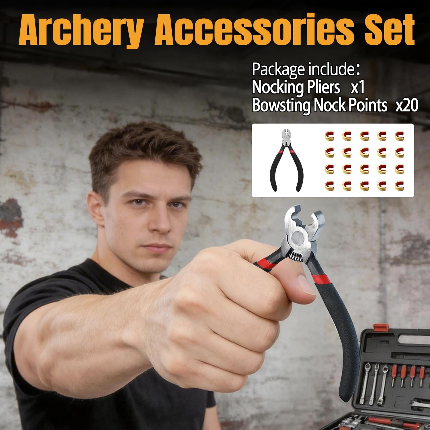 Archery Bow String Nocking Points Set â€“ 20 Pcs Brass Nocking Points and Plier