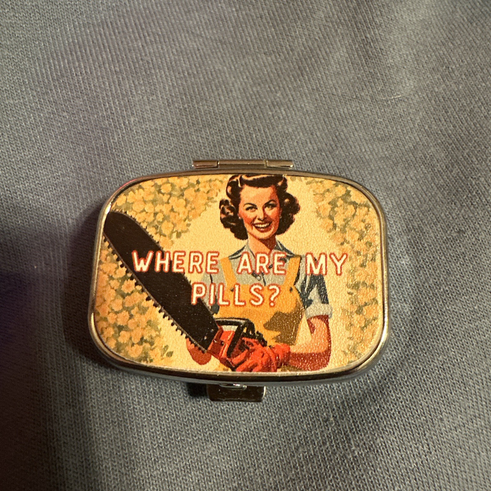 Where Are My Pills Silver Stash/Pills Box With 2 Compartments & Mirror