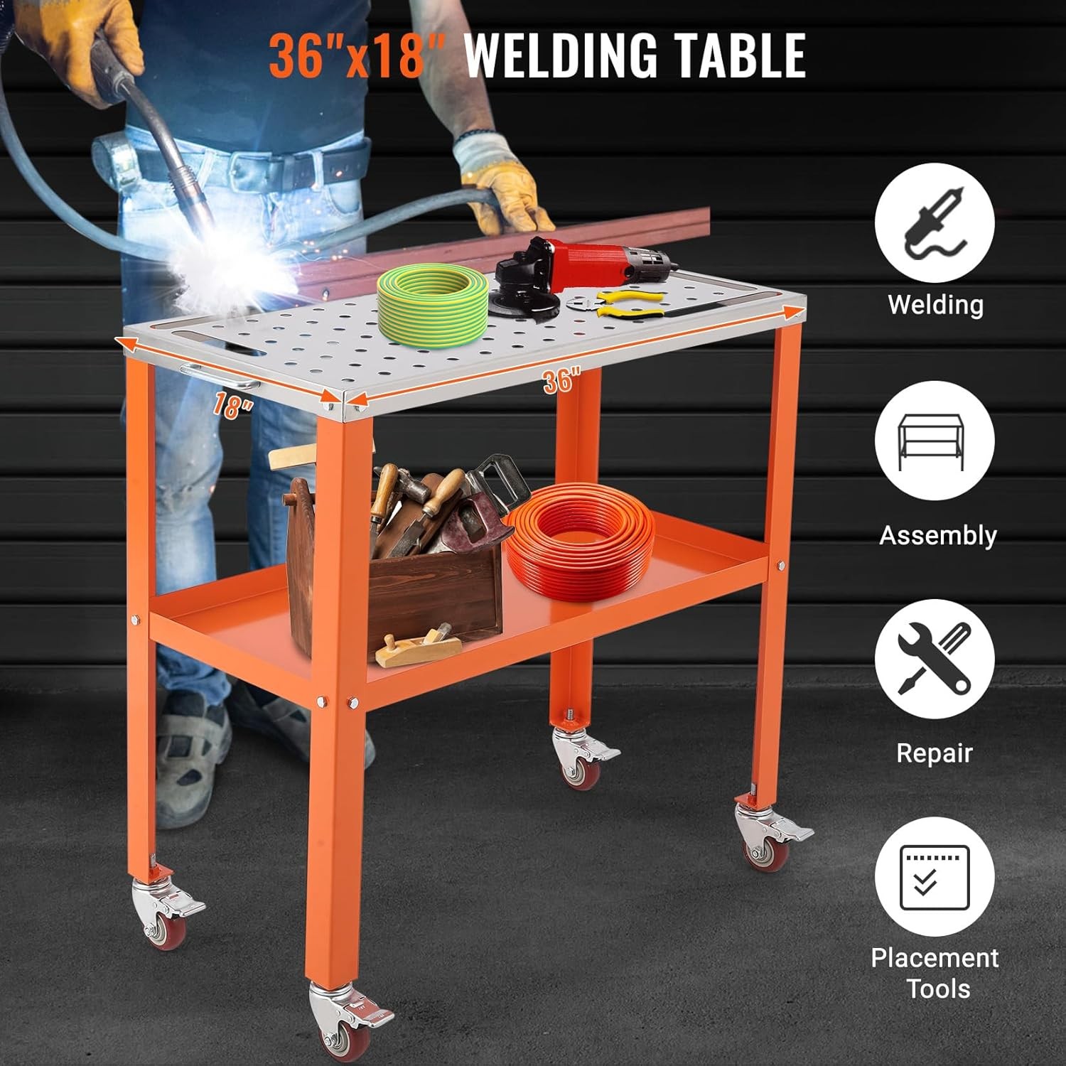 36x18 Inch Welding Table 1200LBS Load Capacity Steel Welding Workbench W/ Wheels